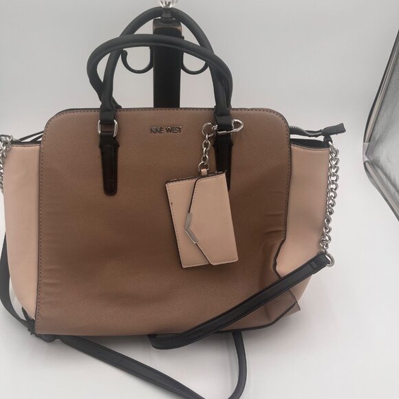 Nine West Purse Large Satchel Handbag Tan/Black with Handle or over Shoulder - Picture 2 of 16